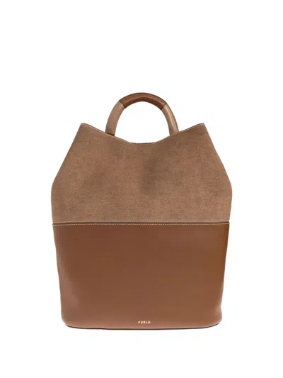 Furla Sfera S Suede Leather Tote Bag In Brown