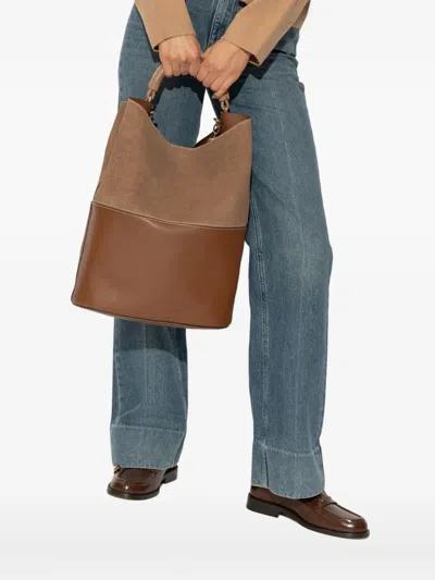 Furla Sfera S Suede Leather Tote Bag In Brown