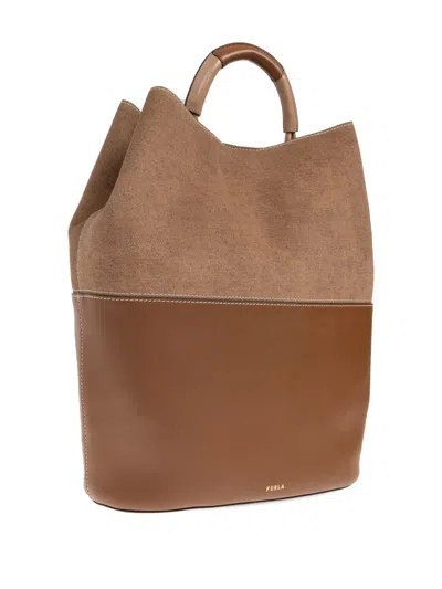 Furla Sfera S Suede Leather Tote Bag In Brown