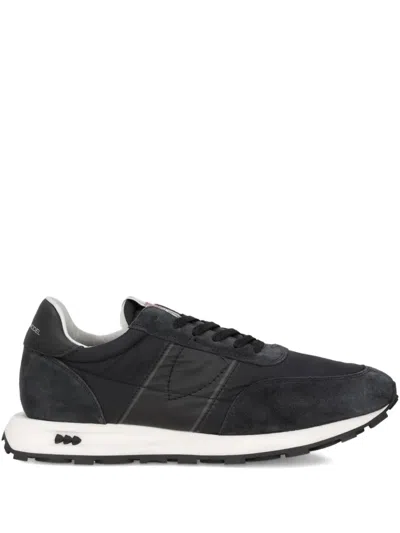 Philippe Model Tour Low Sneakers In Blue Suede And Fabric In Black