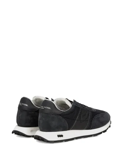 Philippe Model Tour Low Sneakers In Blue Suede And Fabric In Black