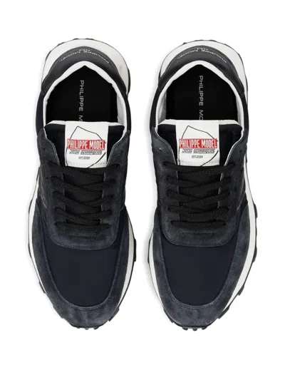 Philippe Model Tour Low Sneakers In Blue Suede And Fabric In Black