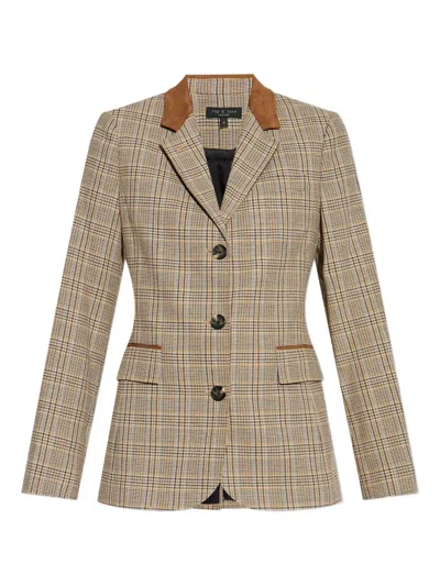 Rag & Bone Evia Houndstooth Plaid Blazer In Brown