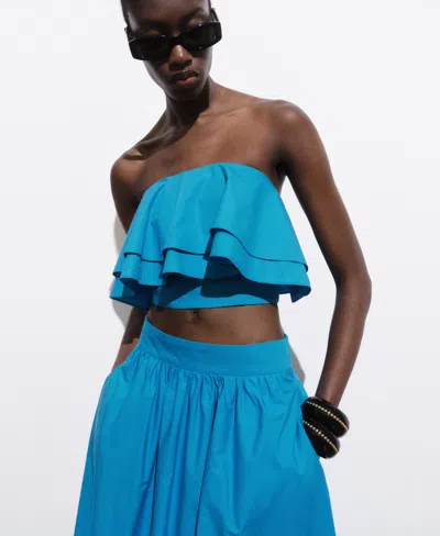 Mango Long Cotton A-line Skirt Blue In Blue