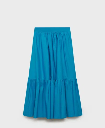 Mango Long Cotton A-line Skirt Blue In Blue
