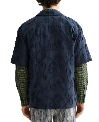 Scotch & Soda Men's Relaxed Fit Short Sleeve Button-front Jacquard Shirt In Blue