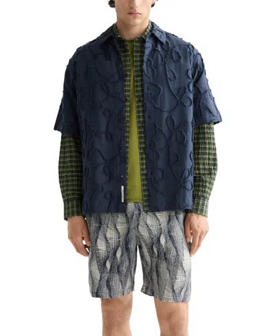 Scotch & Soda Men's Relaxed Fit Short Sleeve Button-front Jacquard Shirt In Blue