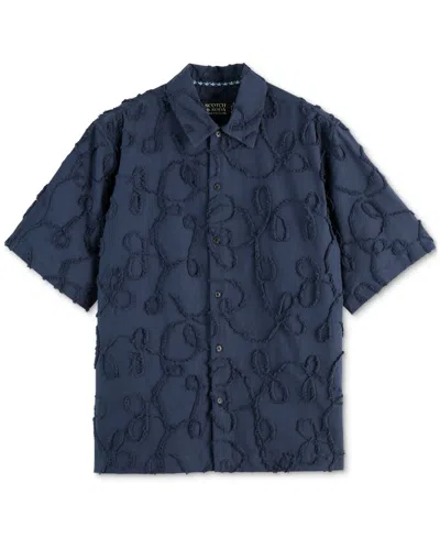 Scotch & Soda Men's Relaxed Fit Short Sleeve Button-front Jacquard Shirt In Blue