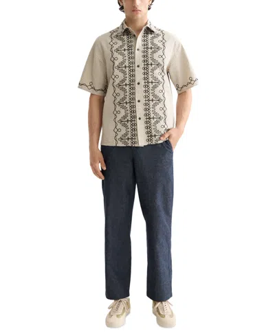 Scotch & Soda Men's Relaxed Fit Short Sleeve Embroidered Button-front Shirt In Neutral