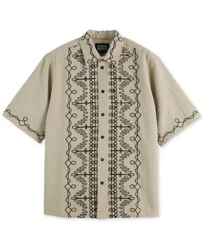 Scotch & Soda Men's Relaxed Fit Short Sleeve Embroidered Button-front Shirt In Neutral