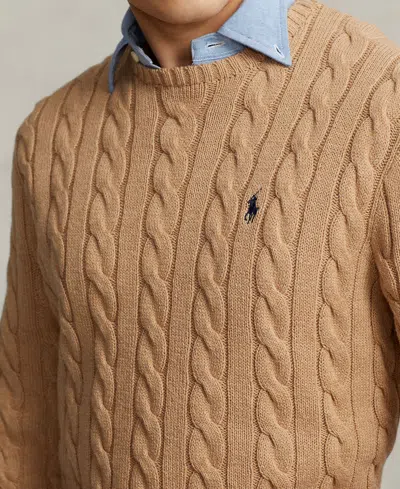 Polo Ralph Lauren Cable Knit Crewneck Sweater In Brown