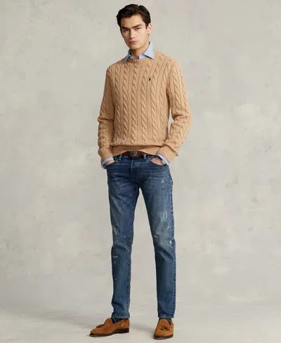 Polo Ralph Lauren Cable Knit Crewneck Sweater In Brown