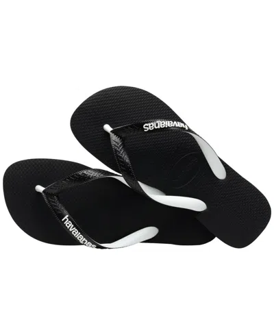 Havaianas Navy Blue And White Nautical Top Flip Flops In Black