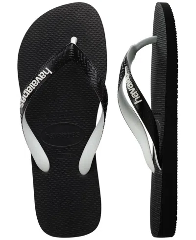 Havaianas Navy Blue And White Nautical Top Flip Flops In Black
