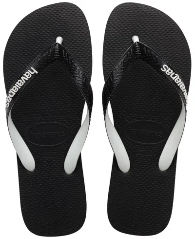Havaianas Navy Blue And White Nautical Top Flip Flops In Black