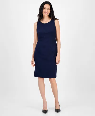 Le Suit Women's Open-front Collarless Jacket And Sheath Dress Suit Set, Regular & Petite In Blue