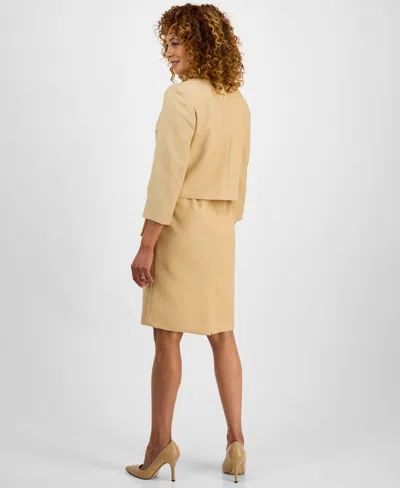 Le Suit Women's 3/4-sleeve Jacket And Belted Sheath Dress Suit Set, Regular & Petite In Nude