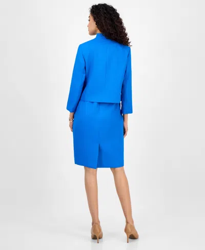 Le Suit Women's 3/4-sleeve Jacket And Belted Sheath Dress Suit Set, Regular & Petite In Blue