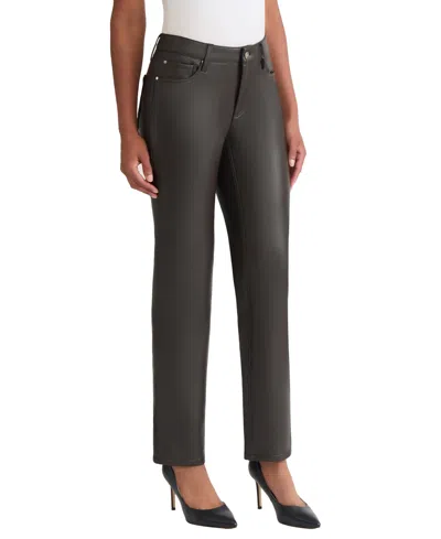 Jones New York Women's Faux Leather High Rise Elastic Waistband Pants In Gray