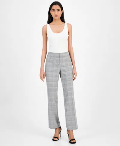 Kasper Women's Plaid-print Mid-rise Straight-leg Pants, Regular & Petite In Gray