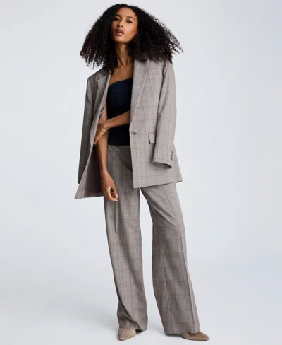 Kenneth Cole Plaid One Button Belted Jacket In Multi