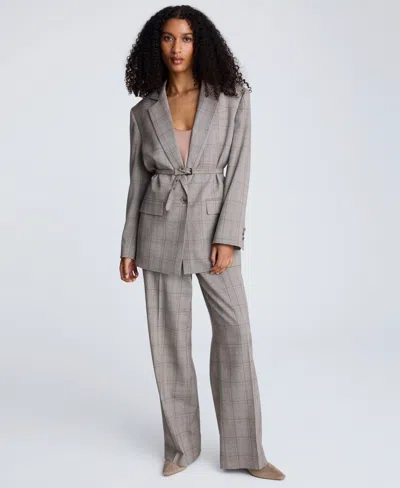 Kenneth Cole Plaid One Button Belted Jacket In Multi