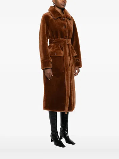 Urbancode Belted Button-front Coat In Brown