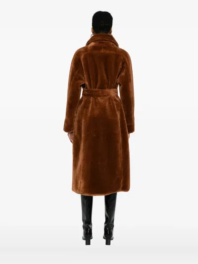 Urbancode Belted Button-front Coat In Brown