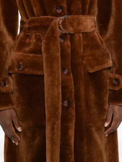 Urbancode Belted Button-front Coat In Brown