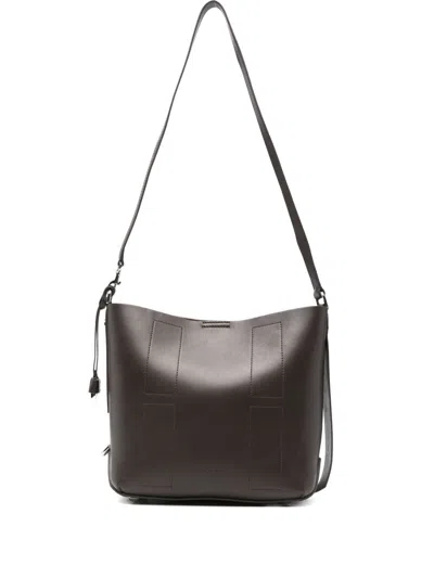 Hogan Hocket Small Leather Hobo Bag In Brown