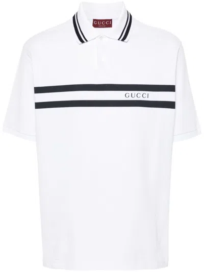 Gucci Stretch Piquet Polo Shirt With Striped Print In White