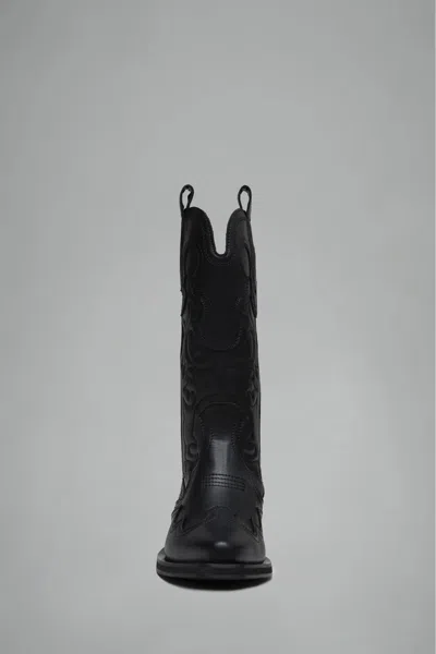 Ganni Embossed Design Mid-calf Stacked Heel Boots In Black