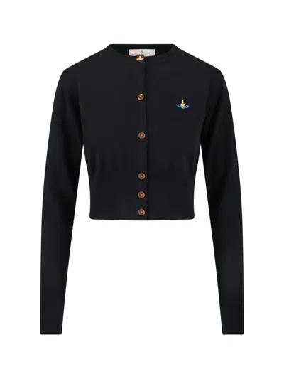 Vivienne Westwood Cropped Cardigan With Button-down Front And Embroidered Detail In Black