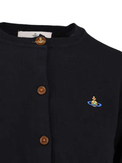 Vivienne Westwood Cropped Cardigan With Button-down Front And Embroidered Detail In Black