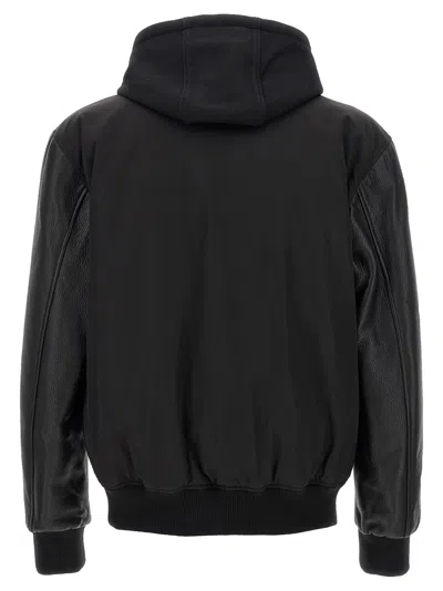 Philipp Plein Bomber Jacket Leather Sleeves In Black