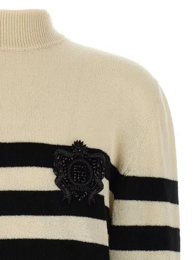 Balmain Striped Sweater With Ribbed Cuffs And Hem In Neutral