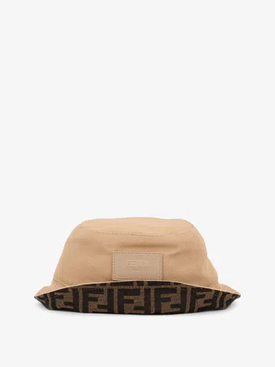Fendi Logo Patch Monogram Bucket Hat In Sand