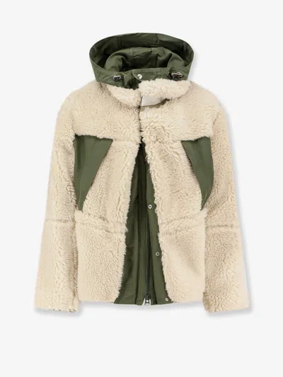 Sacai Eco Shearling And Nylon Jacket In Green