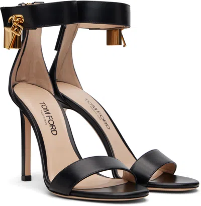Tom Ford Lock Hardware Leather Open Toe Sandals In Black