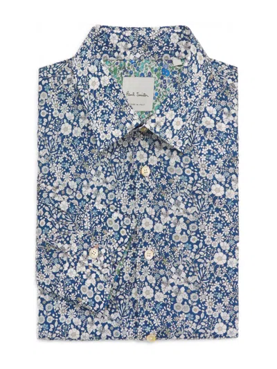 Paul Smith Men's Floral Cotton Tailored Fit Dress Shirt In Blue