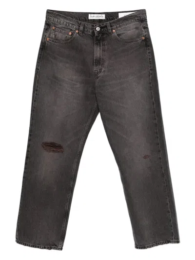 Our Legacy Distressed Wide-leg Jeans With Faded Black Wash In Gray
