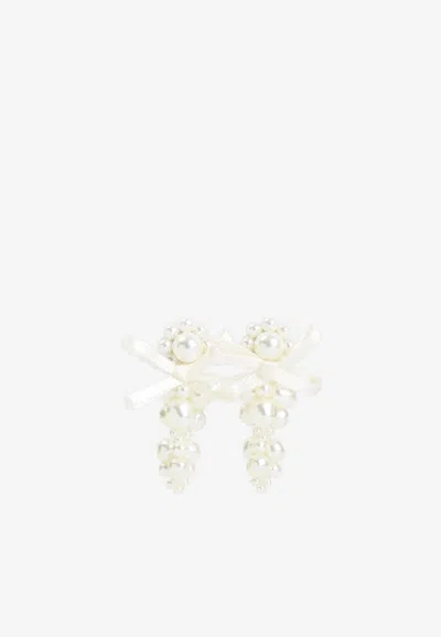Simone Rocha Petite Bow Detail Cluster Earrings In White