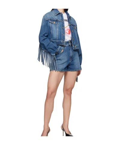 Moschino Blue Teddy Bear Denim Shorts In Blue