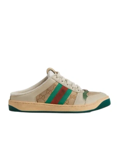 Gucci Canvas And Leather Sneakers With Vintage Web In Neutral