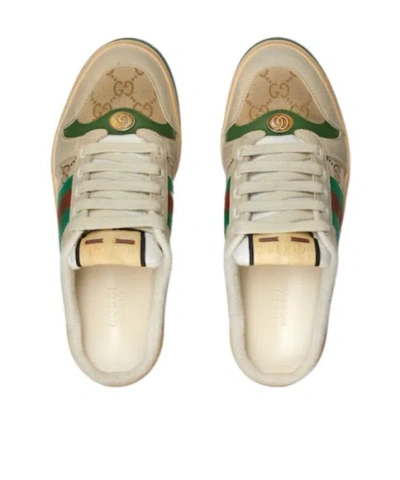 Gucci Canvas And Leather Sneakers With Vintage Web In Neutral