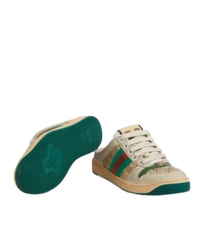 Gucci Canvas And Leather Sneakers With Vintage Web In Neutral