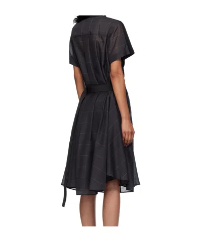 Sacai Womens Black Grey Glen Check-panelled Cotton-jersey Midi Dress In Black