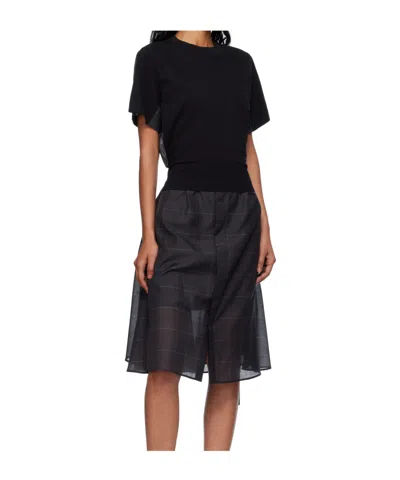 Sacai Womens Black Grey Glen Check-panelled Cotton-jersey Midi Dress In Black