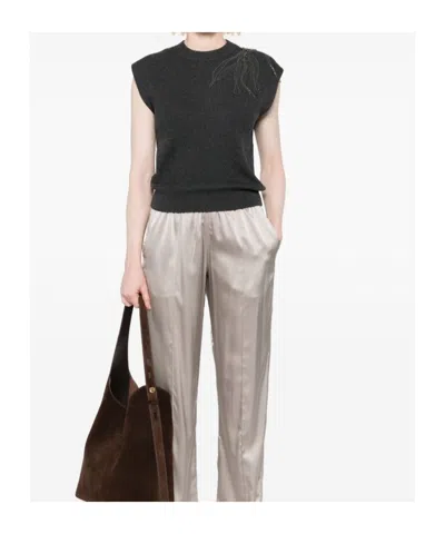 Brunello Cucinelli Cashmere Sleeveless Tank Top Ribbed Texture In Black