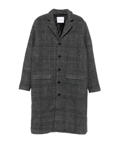 Samsoe & Samsoe Checked-pattern Single-breasted Coat In Gray